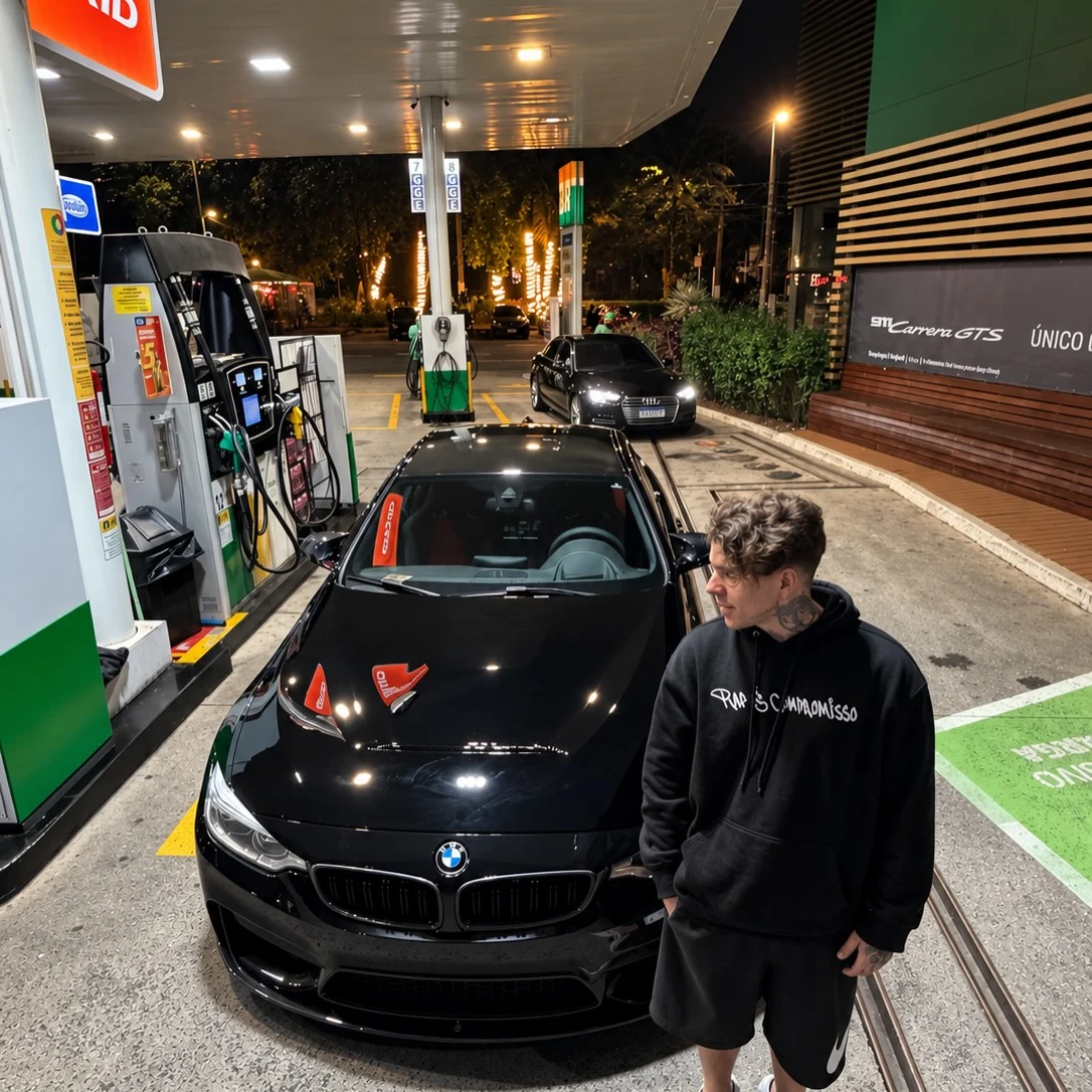 Registro noturno ao lado de um carro